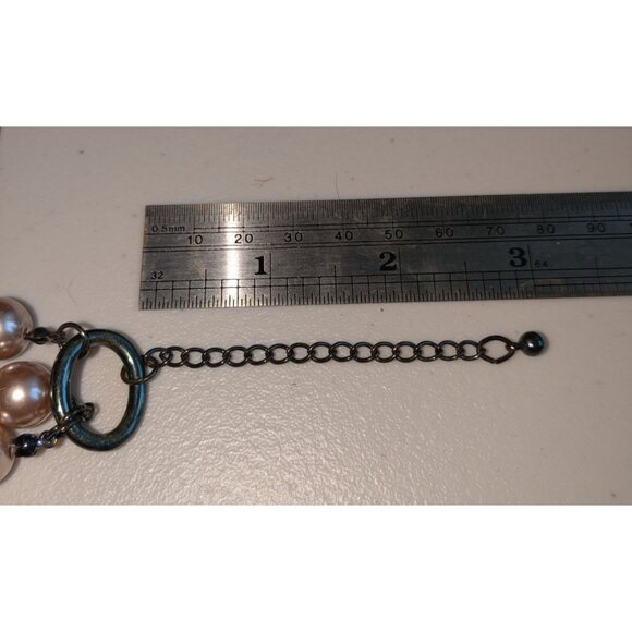 Vintage-Style Triple-Strand Faux Pearl Necklace with Adjustable Chain 16 Inches - Picture 8 of 9